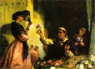 Edwin Long Painting - Un vendedor de flores español Edwin Long